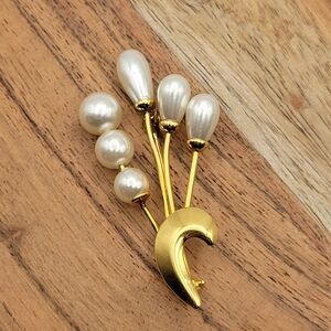 Gold and Pearl Crescent Brooch by Napier